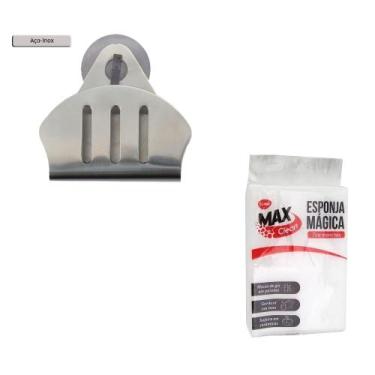 Imagem de Porta Esponja de inox com ventosa concha com Esponja magica - Utensili