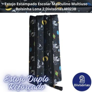 Imagem de Estojo Estampado Escolar Masculino Multiuso Bolsinha Lona 2 Divisórias