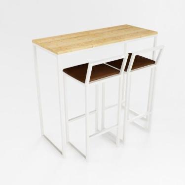 Imagem de Bancada Cozinha Balcão Gourmet 120cm Pinus Com 2 Banquetas Estofada Br