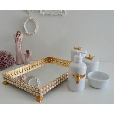 Imagem de Kit Higiene Porcelana Bebe Pote Gel Bandeja Perola Cotonete K056 - Cir
