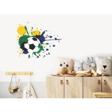 Imagem de Adesivo De Parede Bola Futebol Tinta Brasil Colorido Manchado Meninos 