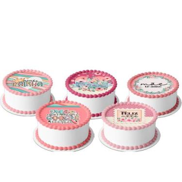 Imagem de 5 Papel Arroz comestível para mini bento cake  Bolo 10 Cm Redondo fest