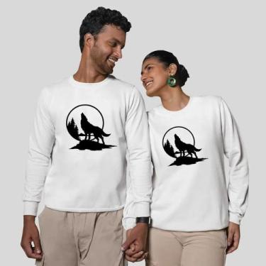 Imagem de Kit 2 Blusas Frio Moletom Careca Sem Capuz Casal Namorados Lobo - MP M
