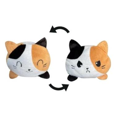Imagem de Bicho De Pelúcia Gato Brinquedo Gatinho Reversível Feliz Ou Bravo Tik 