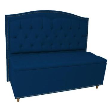 Imagem de Kit Cabeceira e Calçadeira Com Baú 160 cm Queen Casal Diana Suede Azul