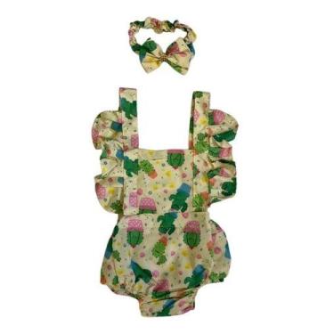 Imagem de Jardineira Body Romper Banho De Sol Cacto - PEQUENOS ENCANTOS BABY, Am