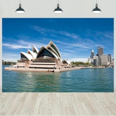 Imagem de 2,1 x 1,5 m Austrália Sydney Opera House pano de fundo de edifício histórico céu azul mar fotografia fundo lua de mel casamento aniversário decorações banner estúdio foto adereços