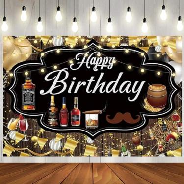 Imagem de XIAONGYAER 180 x 119 cm Pano de fundo para fotografia de uísque com foto de cerveja, faixa de festa de aniversário, faixa de uísque, suprimentos de festa de uísque, para homens, tecido de poliéster