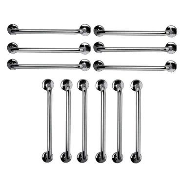 Imagem de Barra de Apoio 60cm Aço Inox Kit 12 Unidades Idoso Gestante Cadeirante Deficiente Banheiro Box Acessibilidade Suporte Escada Corrimao