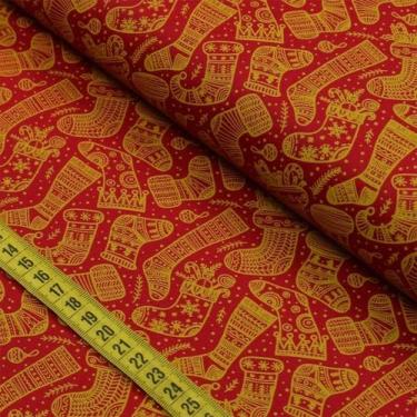 Imagem de Tecido Estampado para Patchwork - Natal : Botas Natalinas Vermelhas 26