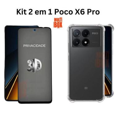 Imagem de Kit Capa Transparente + Película 3D Privacidade para Xiaomi Poco X6 Pr