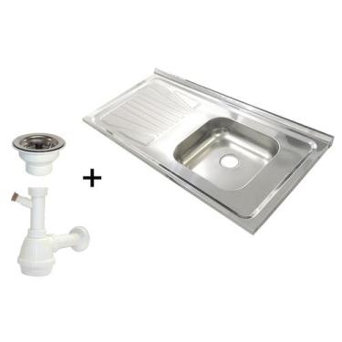 Imagem de Kit Pia de cozinha Fabrinox PSD1000D 1,00x0,52mt com cuba deslocada à 