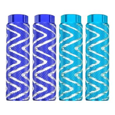 Imagem de HARFINGTON 2 pares de pedais de bicicleta de liga de alumínio traseiros para acrobacias antiderrapantes servem para eixos de 9,5 mm para mountain bike BMX, azul e azul celeste