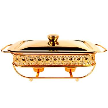 Imagem de jinsongdafa Caçarola assadeira de vidro com tampa e prateleira de aço inoxidável, assadeira grande para caçarola e lasanha, máquina de lavar louça, freezer, micro-ondas e forno (retângulo dourado, 1,3