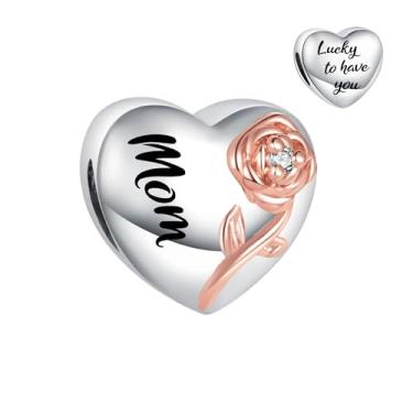 Imagem de MiiFort Pingente de coração com citação floral rosa da sorte para ter você compatível com pulseiras Pandora Charms, One Size, Cobre, Sem Pedra Preciosa