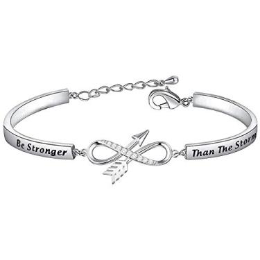 Imagem de Braceletes inspiradores BEKECH para mulheres, seja mais forte do que a pulseira Storm com pingente de âncora de cristal infinito, bracelete com barra inspiradora para mulheres fortes e sobreviventes