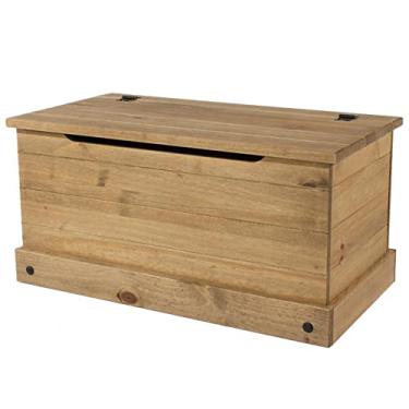 Imagem de Baú de Madeira Maciça Marrom Antique - 42 Alt X 83,5 Larg X 45 Prof - Móveis para Organização da Casa - Acabamento em Cera, Madeira Pinus Elliottis - PENSE DENTRO DA CAIXA