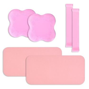 Imagem de Almofada de apoio de joelho de ioga para mulheres almofada de joelho de pilates | Cotovelos pulso mãos cabeça espuma extra grossa homens exercício joelheiras conjunto de 6 peças (rosa)