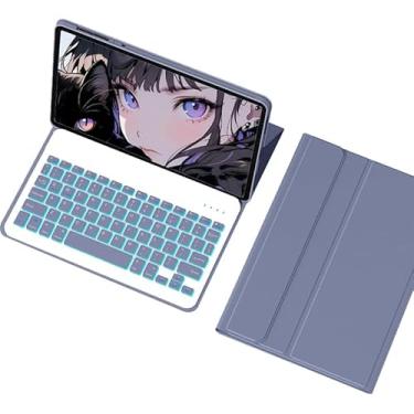 Imagem de Capa Para Tablet Com Teclado Bluetooth Para Samsung Tab S7/S8 11 Polegadas T870/875/X700/X706 (Cinza Lavanda, Teclado retroiluminado)