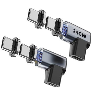 Imagem de Tciogrxp Pacote com 2 adaptadores USBC, com 4 pontas de conector, adaptador USB C destacável 240 W, extensor USB C magnético de 90 graus, compatível com Thunderbolt 3/4 USB4 40Gbps 8K 60Hz MacBook Pro