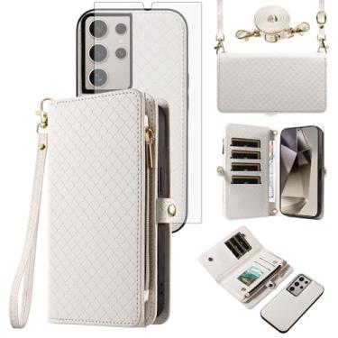 Imagem de Asuwish Capa de celular para Samsung Galaxy S24 Ultra 5G carteira com zíper destacável com protetor de tela de vidro temperado alça transversal flip compartimento para cartão S24Ultra 24S S 24 24Ultra