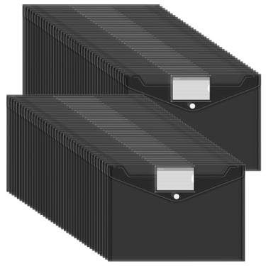 Imagem de MUXHEL 80 envelopes de plástico com bolso para etiquetas, envelopes de poliéster tamanho A4 com fecho de pressão, pastas de arquivos à prova d'água e à prova de poeira, pastas de documentos para