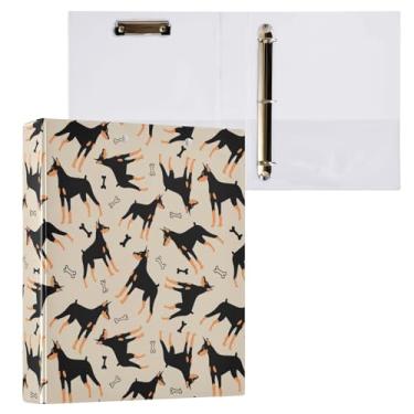 Imagem de Fichário de 3 anéis de desenho animado Doberman Dog and Bones 3,8 cm decorativo com prancheta e 3 bolsos transparentes, comporta 200 folhas de papel tamanho A4 fichários à prova d'água para escola,