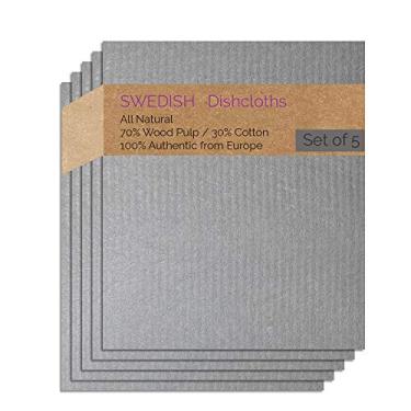 Imagem de Pano de prato sueco 5 unidades (cor cinza) papel toalha de substituição | panos de prato | panos de limpeza absorventes reutilizáveis ecológicos