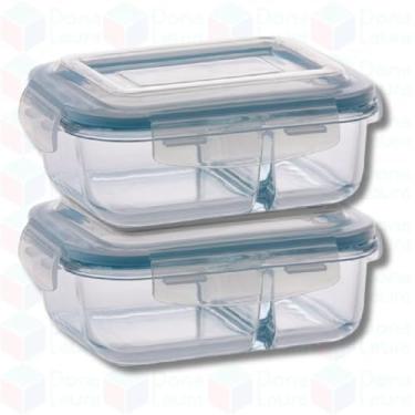 Imagem de 2 Pote 640ml de Vidro Hermético com Divisoria p/Marmita Airfryer