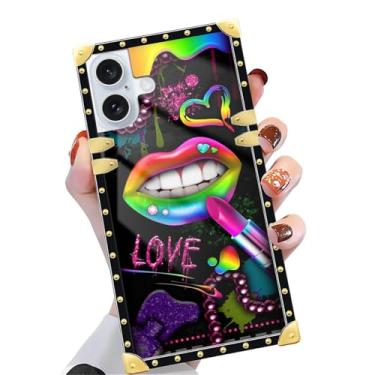 Imagem de Yuning419 Capa compatível com iPhone 16 Plus, TPU macio de luxo e parte traseira rígida de policarbonato para meninas e mulheres, capa protetora à prova de choque, lábios de batom