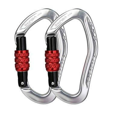 Imagem de Mosquetão de bloqueio de parafuso XINDA, CE UIAA certificado com 22KN resistente clipe de mosquetão para escalada, rapel, rede, acampamento, caminhada, equipamento para uso externo, 2 pcs,Silver