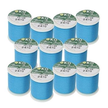 Imagem de KO Thread, fio de contas de nylon, cor turquesa, pré-encerado japonês, 100% nylon, 330TEX, cordões de nó resistentes a emaranhados, 50 metros, caixa com 12 – Use para projetos de contas de sementes,