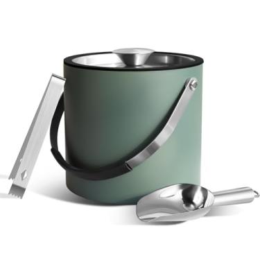 Imagem de Bakpoco Balde de gelo 3L com tampa de silicone, colher, pinça e coador, baldes de gelo isolados de parede dupla de aço inoxidável para festas e coquetéis, recipiente de gelo champanhe ao ar livre,