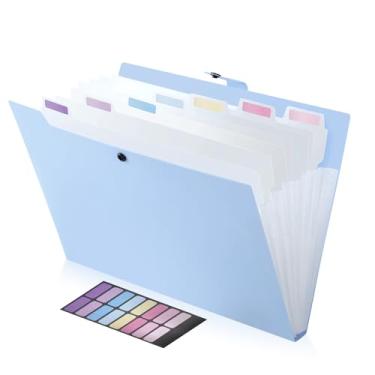 Imagem de FRETONBA Pasta de arquivo expansível com 8 bolsos, organizador de arquivos sanfonado com etiquetas, tamanho carta, material de escritório escolar em casa, azul