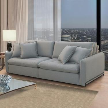 Imagem de Sofá Cama Sala de Estar 190cm Reclinável Retrátil Pés de Aço Preto com Almofadas Caixa Zero Chady Linho Cinza G93 - Gran Belo