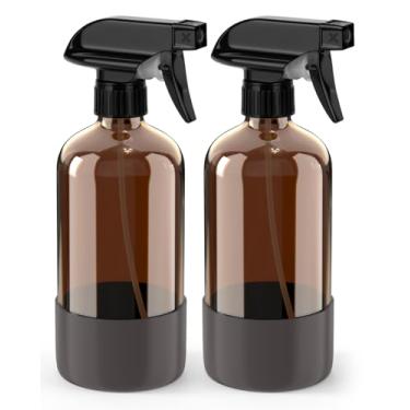 Imagem de Frasco de spray de vidro com proteção de manga de silicone, conjunto de frascos de spray de vidro âmbar para limpador de janelas não tóxico, aromaterapia, hidratação facial, regar flores, cuidados com