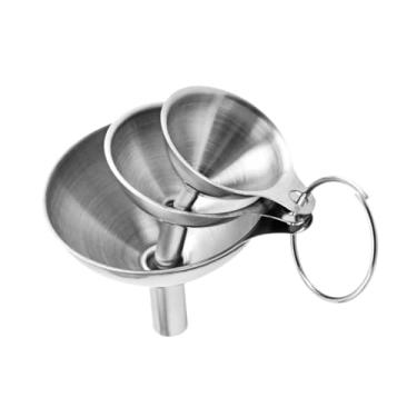 Imagem de Bothyi 3 peças conjunto de funil de cozinha metal pequenos funis engrossados ​​casa portátil funis de aço inoxidável para garrafas de enchimento óleos