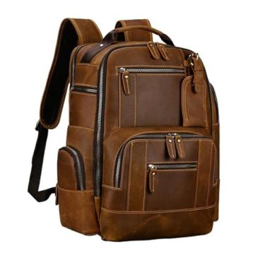 Imagem de Mochila de couro genuíno para homens retro couro ao ar livre mochila de viagem multifuncional mochila para homem