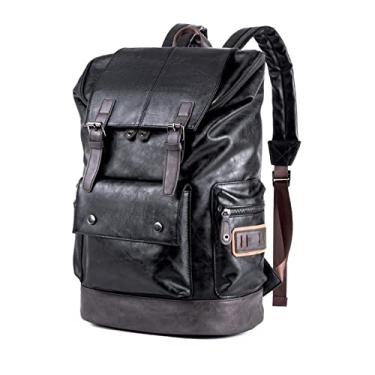 Imagem de Mochila de couro masculina Mochila de viagem preta de grande capacidade para laptop masculina Bolsa de ombro de negócios