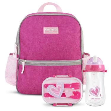 Imagem de Kit Mochila Escolar Pote Para Lanche E Garrafa 460ml Infantil Pink