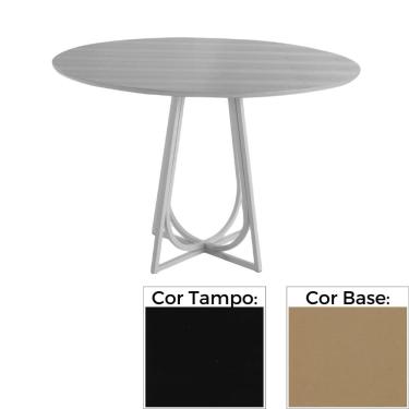 Imagem de Mesa de Jantar MH-5299 Herval Redonda 110 cm Madeira Laca Fosca Preta Base Bronze Metálico