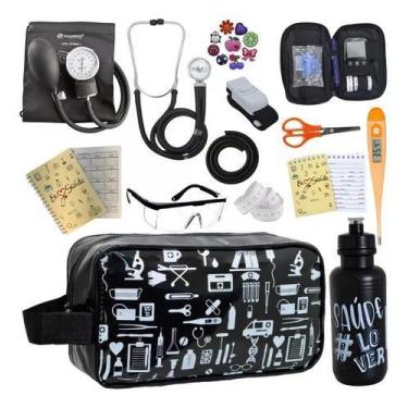 Imagem de Kit Enfermagem Aparelho Pressao Esteto Medidor Glicose Transparente En