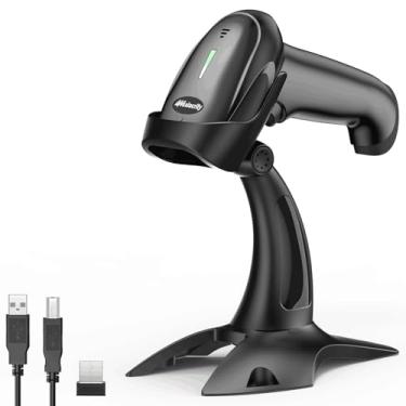 Imagem de Alacrity Scanner de código de barras sem fio 1D 2D com suporte portátil e mãos livres QR com fio e sem fio 2 em 1 leitor de código de barras de inventário com bateria recarregável de 1800 mA*H,