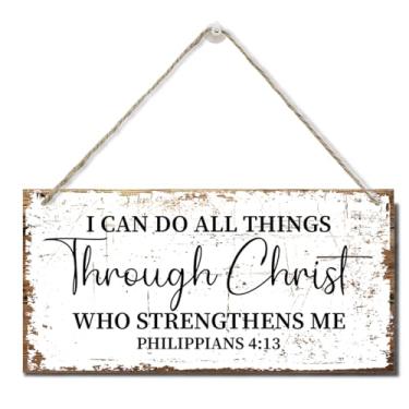 Imagem de Placa de parede I Can Do All Things Through Christ, placa de madeira impressa, placa de parede, placas cristãs para decoração de casa, presente de decoração de parede de Filipenses 4:13, placa de arte
