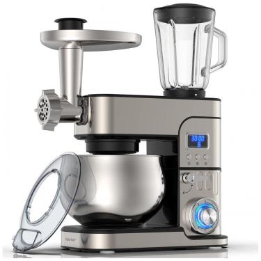 Imagem de Batedeira Planetária 6 em 1 Elétrica 6L com 6 Velocidades Aço Inoxidável 1200W, 110v, LILPARTNER, Cinza escuro