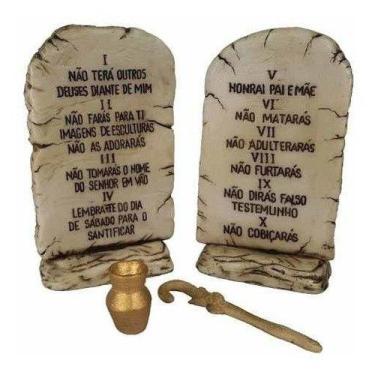 Imagem de Pedra Dos 10 Mandamentos Tábuas Da Lei Decorativa Resina - NoBrand