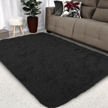 Imagem de Tapete Felpudo Peludo para Sala e Quarto, 200 x 150 cm, Macio e Fofinho (PRETO)
