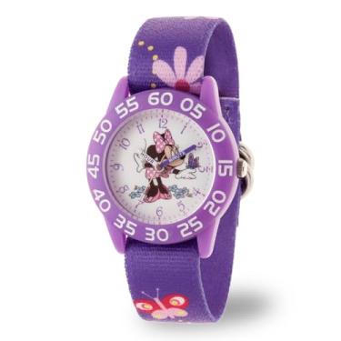 Imagem de Disney Relógio infantil Minnie Mouse plástico Time Teacher analógico Quartz Nylon Strap, Roxa
