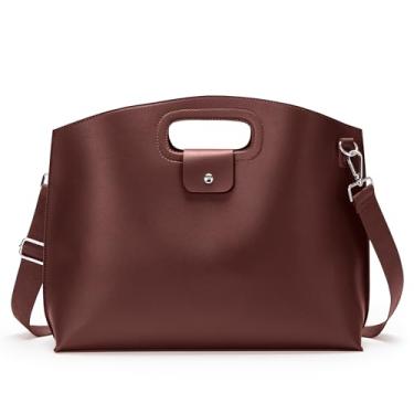 Imagem de KALIDI Bolsa mensageiro fina para laptop de 40,6 cm, bolsa tiracolo de couro vegano para notebook de 15,6 polegadas, bolsa de escritório e escritório, café