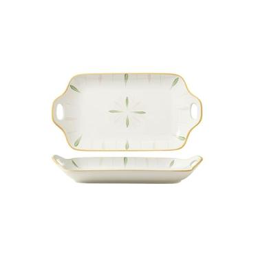 Imagem de TROSIQUANJIA Tigela de salada de arroz colorida de estilo japonês, utensílios de mesa minimalistas de cerâmica doméstica - PES yun placa de orelha dupla retangular de 30 cm